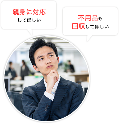すぐに対応してほしい、スムーズに連絡をとりたい、親身に対応してほしい、決まった日時に回収してほしい