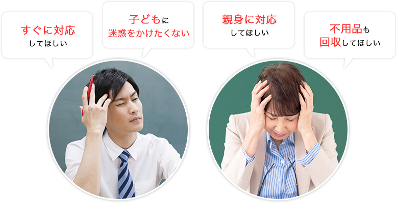 すぐに対応してほしい、スムーズに連絡をとりたい、親身に対応してほしい、決まった日時に回収してほしい